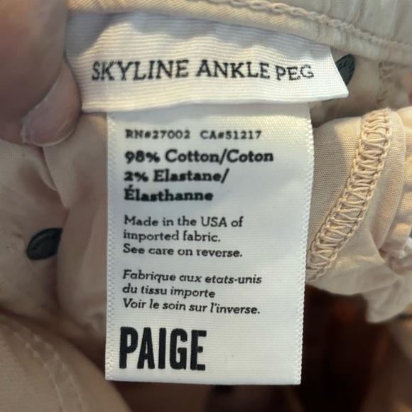 Paige skyline ankle peg cream denim women’s size 24. Gently used. Skinny jeans. - Picture 3 of 9